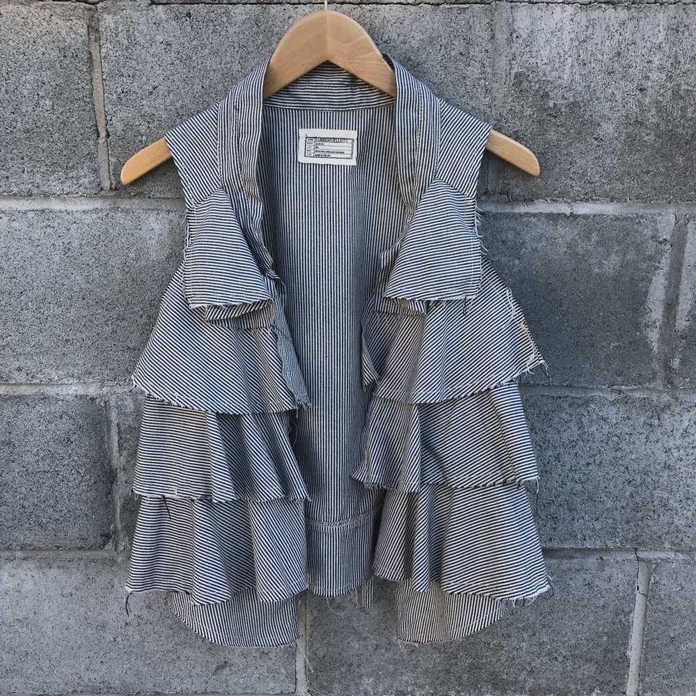 Current/Elliott Striped Vest w/ Ruffles